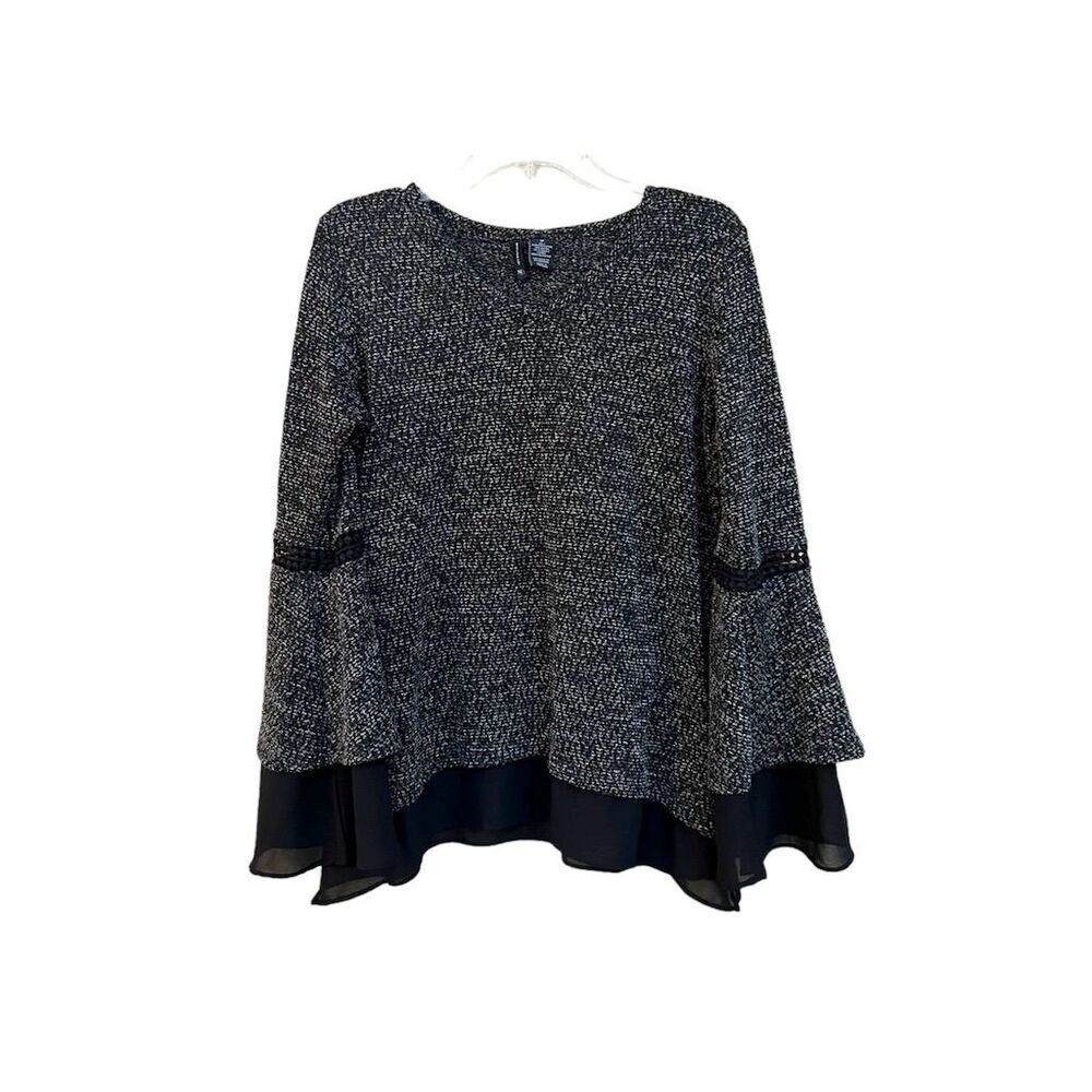 New Directions Women's Bell Sleeve Blouse Black Size M Casual Fall Top​​